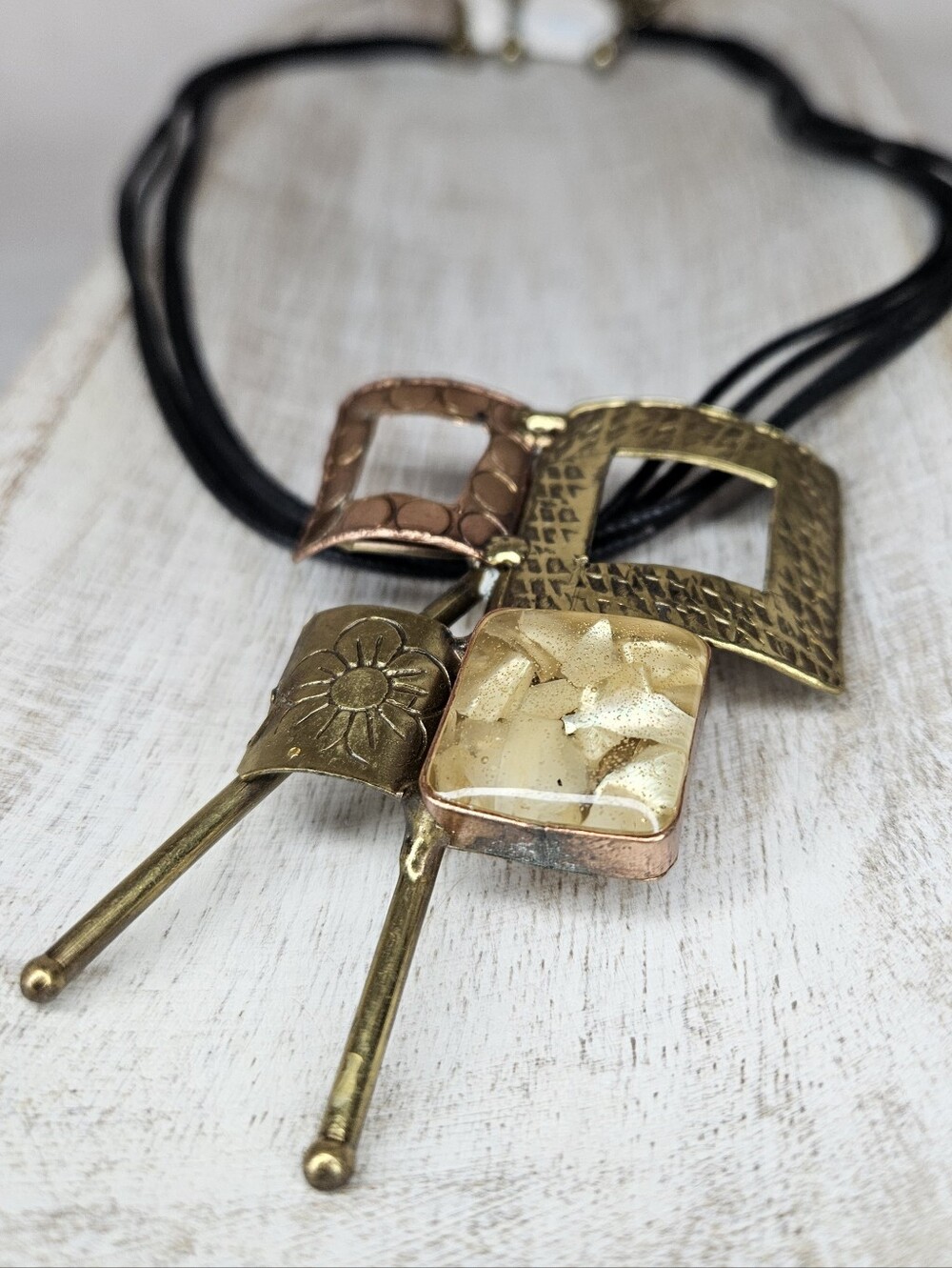 Trisha Waldron NWT Mixed Metal Geometric Pendant Necklace Earring Set 16-19" - Picture 5 of 10